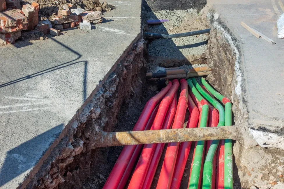 Underground power conduits in an open trench